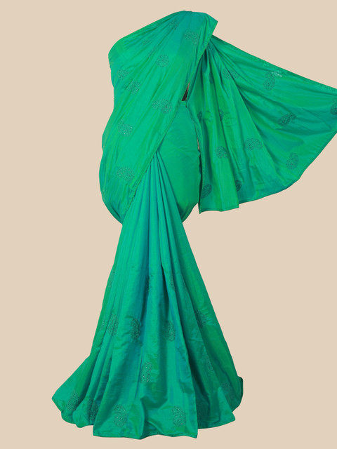 

Pothys Green Floral Embroidered Art Silk Saree