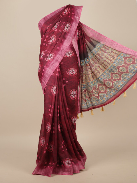 

Pothys Maroon Bandhani Linen Blend Saree