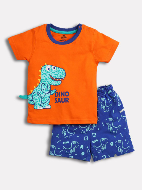 

TAMBOURINE Boys Orange & Blue Printed T-shirt with Shorts