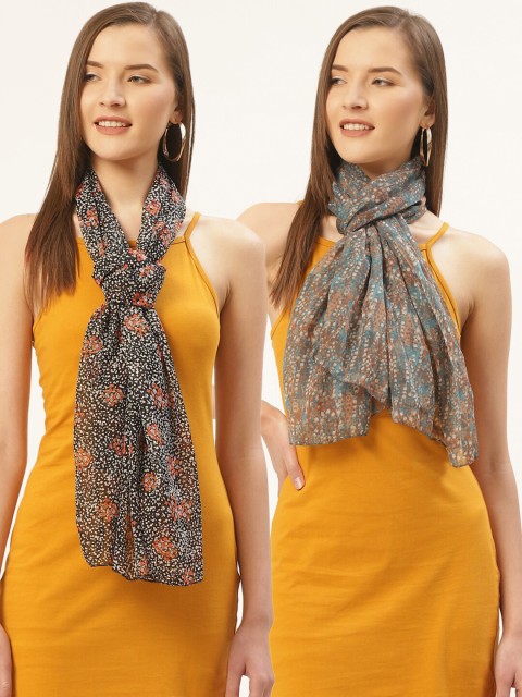 

Trend Arrest Pack Of 2 Women Black & Brown Printed Scarves