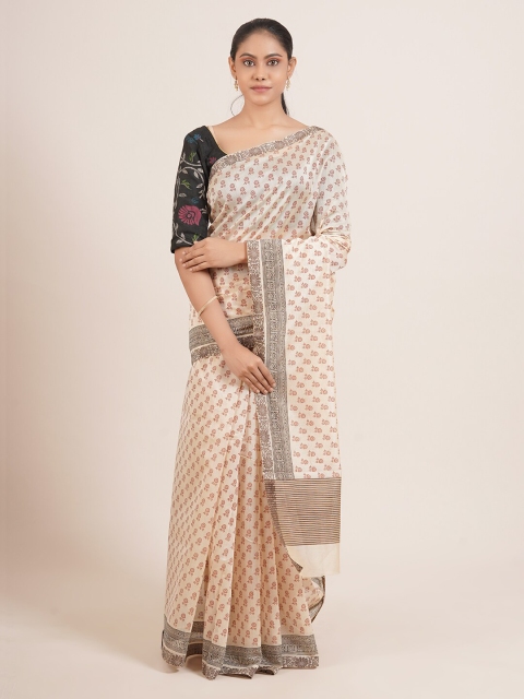 

Pothys Cream & Brown Floral Silk Blend Saree