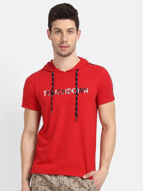 

V2 Value & Variety Men Red Typography Printed Hooded T-shirt