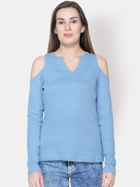 

Yaadleen Women Blue Cold-Shoulder Slevees Regular Top