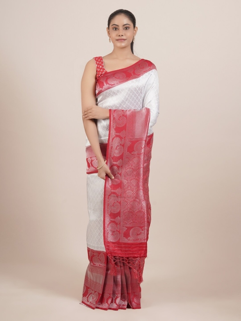 

Pothys White & Red Ethnic Motifs Tissue Saree