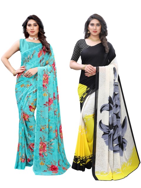 

KALINI Pack Of 2 Floral Pure Georgette Saree, Black
