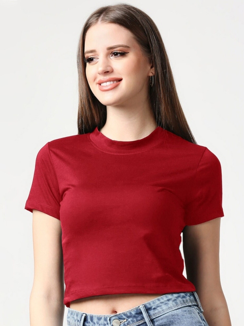 

Bewakoof Maroon Regular Crop Top