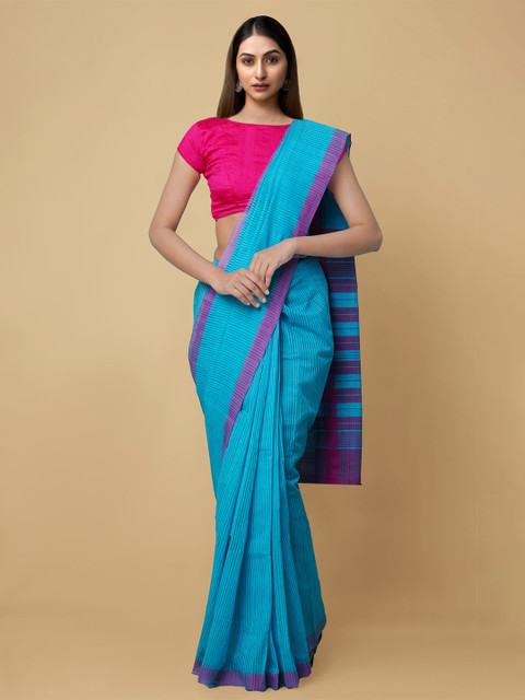 

Unnati Silks Blue & Pink Pure Cotton Handloom Mangalagiri Saree