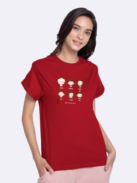 

Bewakoof Women Red Printed Extended Sleeves Boyfriend T-Shirt