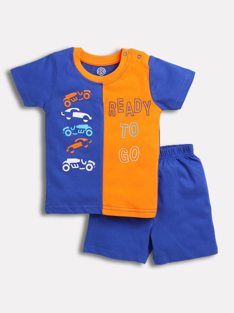 

TAMBOURINE Boys Orange & Blue Colourblocked Cotton T-shirt with Shorts