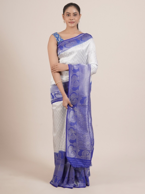

Pothys White & Blue Ethnic Motifs Tissue Saree