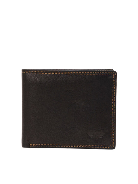 

Red Tape Men Black Textured Leather Two Fold Wallet with RFID