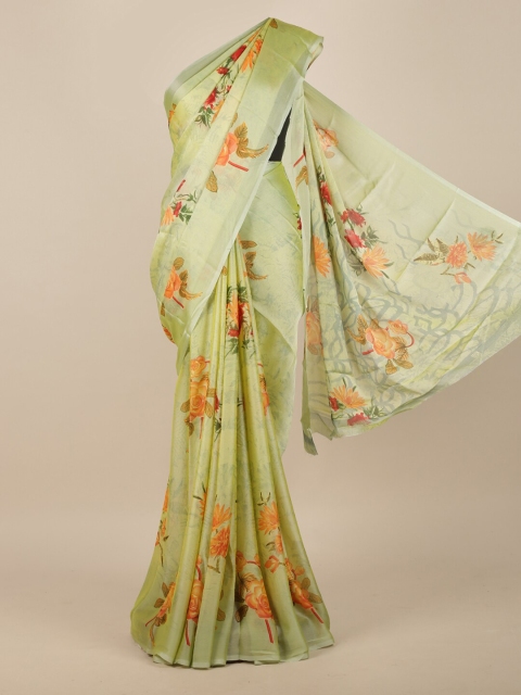 

Pothys Green & Pink Floral Chanderi Saree
