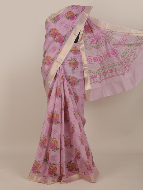 

Pothys Lavender & Yellow Floral Zari Saree
