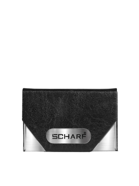 

SCHARF Unisex Black & Silver-Toned Solid Leather & Stainless Steel Multi Card Case