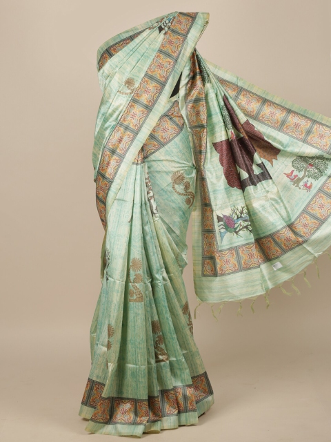 

Pothys Turquoise Blue & Yellow Ethnic Motifs Jute Silk Saree