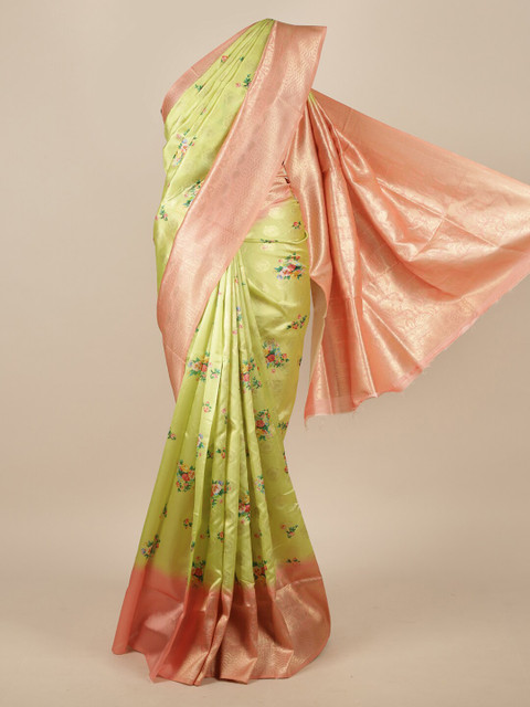 

Pothys Green & Peach-Coloured Floral Printed Saree