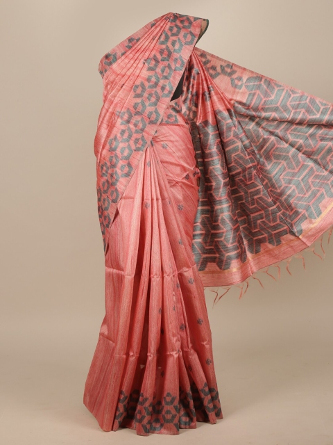 

Pothys Pink & Green Jute Silk Saree