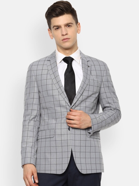 

Louis Philippe Men Grey & Black Checked Single-Breasted Formal Blazer