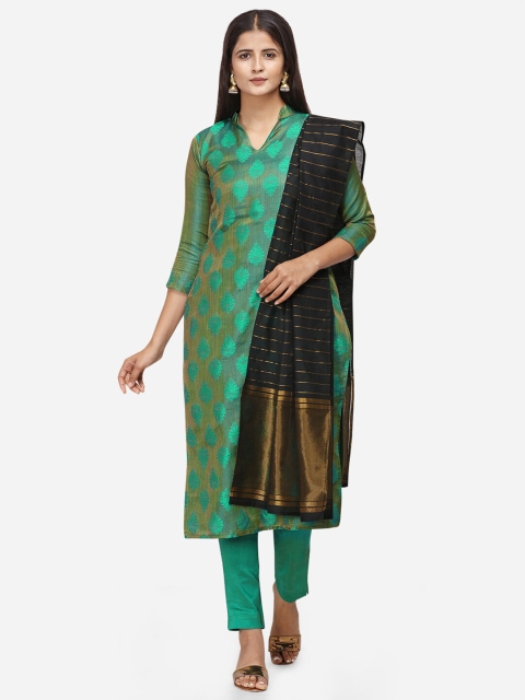 

Kvsfab Green & Gold-Toned Satin Unstitched Dress Material