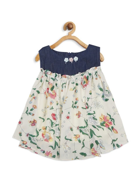 

Tiny Girl Girls Navy Blue & Cream-Coloured Floral Chiffon Regular Top