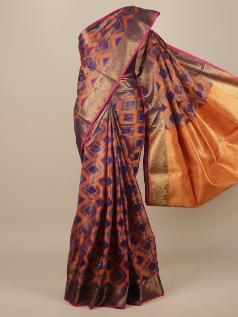 

Pothys Navy Blue & Orange Woven Design Jute Silk Saree