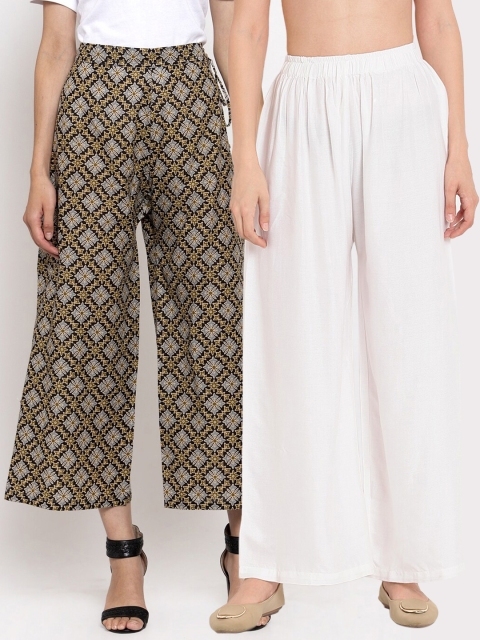 

TAG 7 Women White & Black 2 Flared Ethnic Palazzos