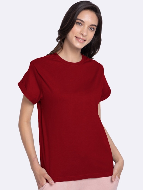 

Bewakoof Women Maroon Boxy T-shirt
