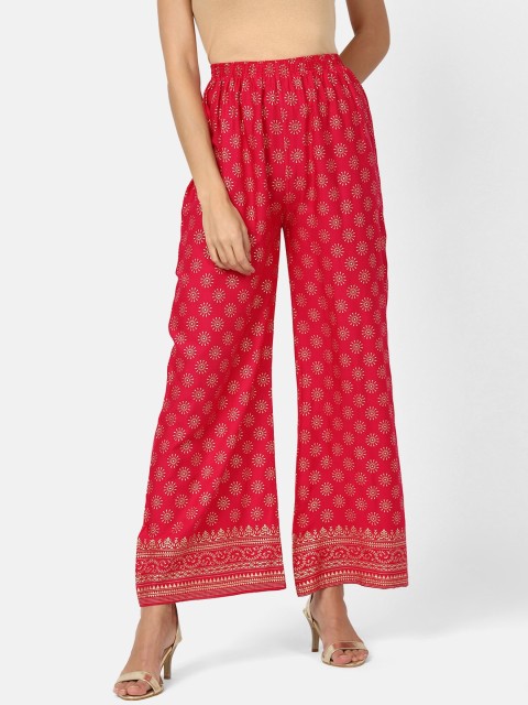 

V2 Value & Variety Women Pink & Gold-Toned Ethnic Motifs Printed Knitted Palazzos