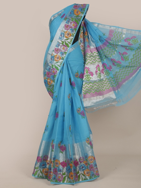 

Pothys Blue & Magenta Floral Zari Pure Cotton Saree