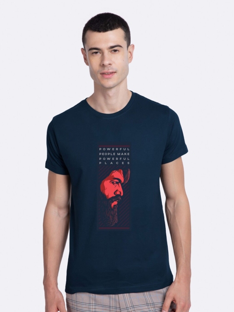 

Bewakoof Men Blue Printed Pure Cotton T-shirt