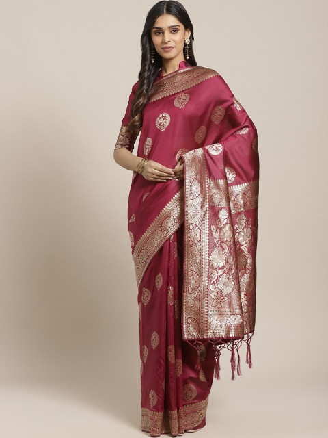 

Saree mall Magenta & Gold-Toned Ethnic Motifs Silk Blend Banarasi Sarees