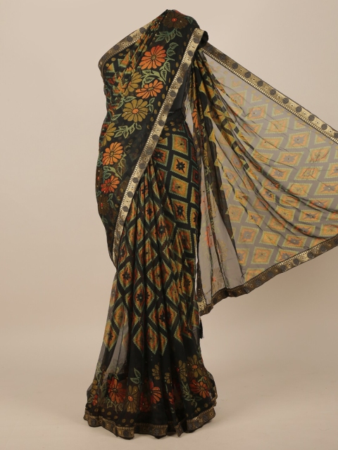 

Pothys Black & Gold-Toned Floral Saree