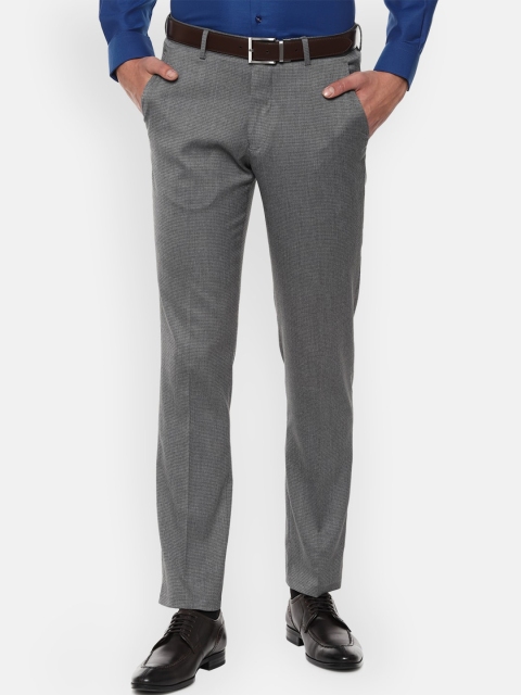 

Louis Philippe Men Grey Textured Slim Fit Formal Trousers