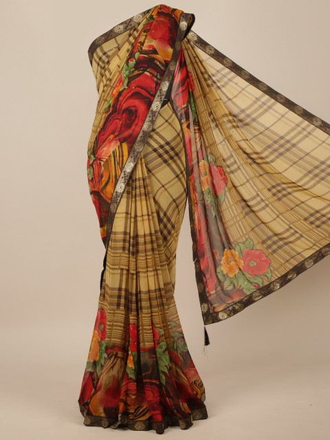

Pothys Beige & Brown Checked Saree