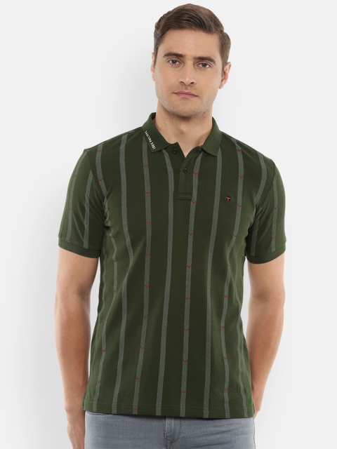 

Louis Philippe Sport Men Olive Striped Polo Collar Slim Fit T-shirt