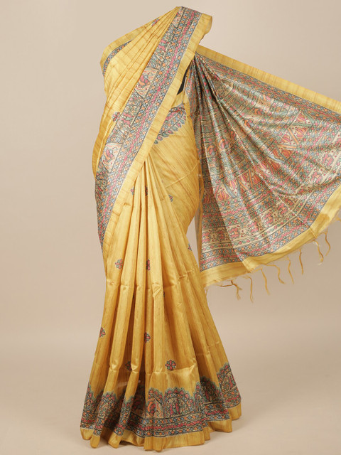 

Pothys Yellow & Orange Ethnic Motifs Jute Silk Saree