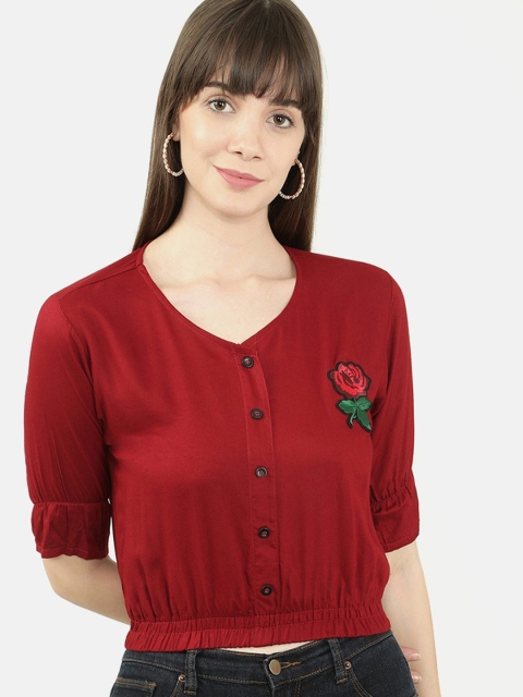 

V2 Value & Variety Maroon Applique Blouson Crop Top