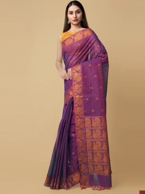 

Unnati Silks Purple & Yellow Ethnic Motifs Pure Cotton Chettinad Saree