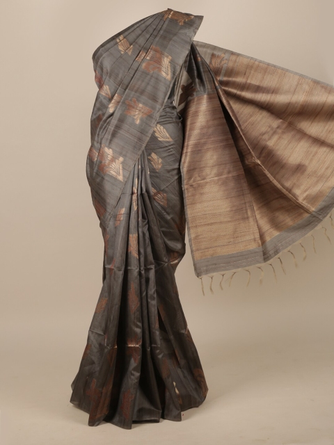 

Pothys Grey & Gold-Toned Ethnic Motifs Jute Silk Saree