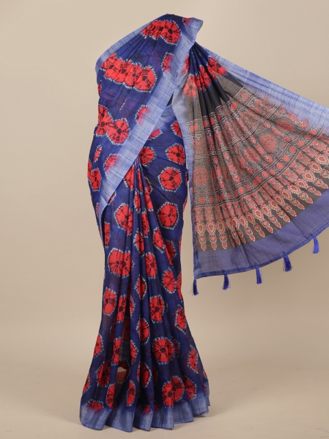 

Pothys Navy Blue & Red Bandhani Printed Saree