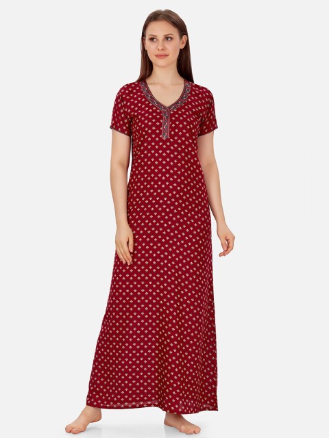 

Sand Dune Printed Alpine A-line Nightrdress, Maroon