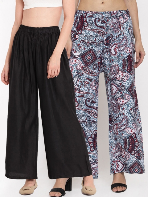 

TAG 7 Women Black & White Set of 2 Flared Ethnic Palazzos
