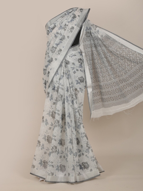 

Pothys Off White & Grey Floral Saree