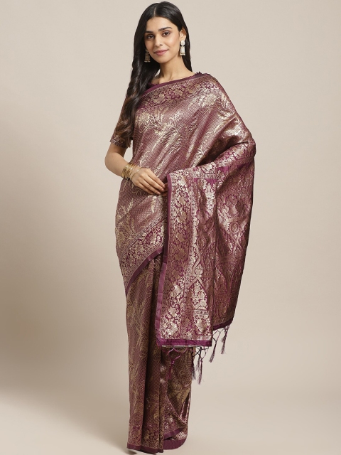 

Saree mall Burgundy & Silver-Toned Ethnic Motifs Silk Blend Banarasi Sarees