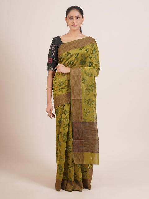 

Pothys Olive Green Floral Silk Blend Saree