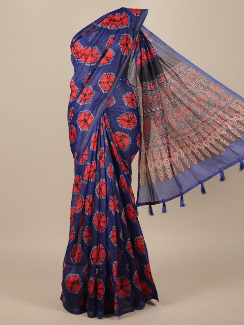

Pothys Navy Blue & Red Bandhani Jute Silk Saree