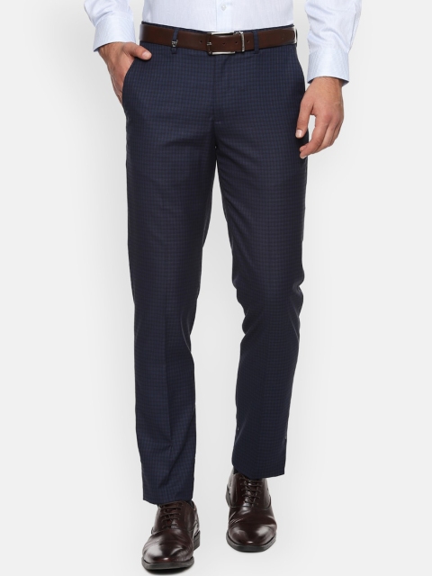 

Louis Philippe Men Navy Blue Checked Slim Fit Formal Trousers