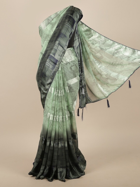 

Pothys Green & Black Poly Chiffon Saree