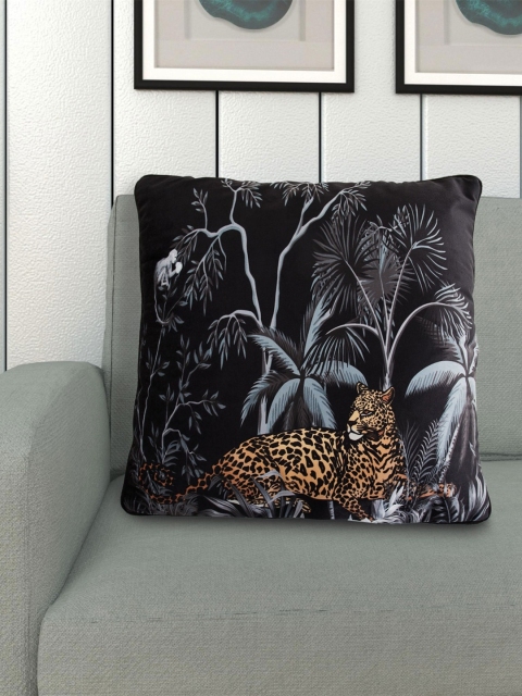 

Home Centre Black & Mustard Yellow Floral Square Cushion Covers