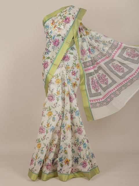 

Pothys Off White & Green Floral Saree
